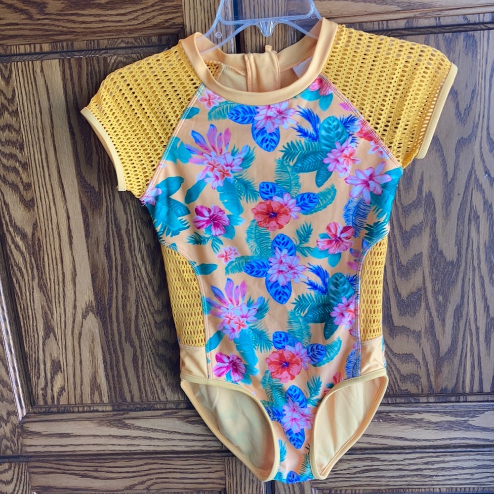 Art Class Floral One Piece Swim Suit Gold  10/12